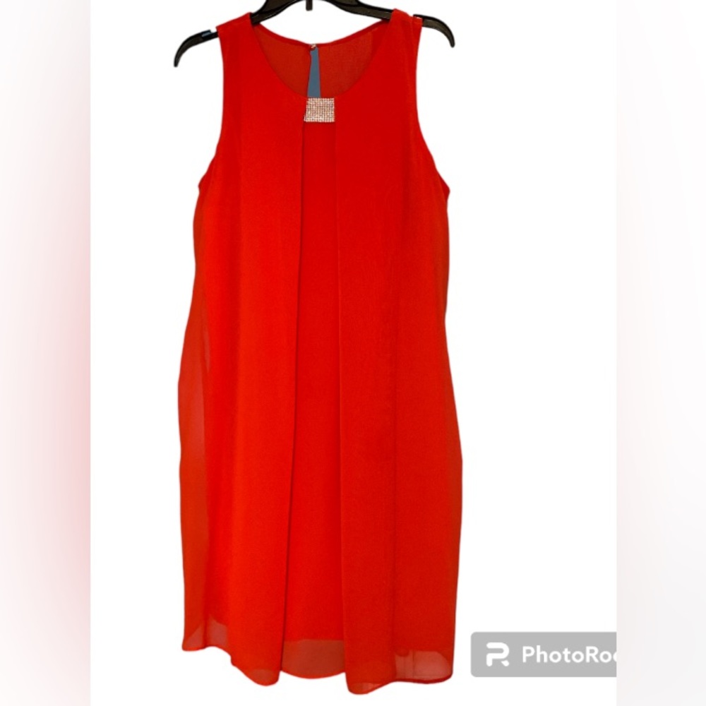 EST 1962 dress, women’s size 14, flowy red and rhinestones, keyhole back.